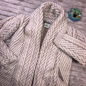 Arancrafts Ireland XXS Merino‎ Wool Tan Open Shawl Long Sleeve Cardigan Sweater